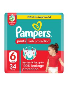 Rash Protection Size 6 Pants Diapers 16-21 Kg Mega Pack 34 Count