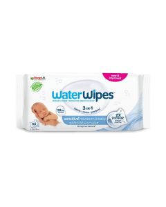 WaterWipes Sensitive+ Newborn & Baby Wipes, 60 Count (1 Pack), 3-In-1 Cleans, Cares, Protects, 99.9% Water, Unscented