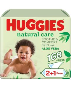 Huggies Natural Baby Wipes, Aloe Vera Wipes, 3 Pack x 56 Wipes (168 Wipes)