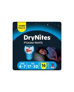 Huggies DryNites Pyjama Pants, 4-7 years, Bed Wetting Diaper, Boys, 17-30 kg, Jumbo Pack, 16 Pants