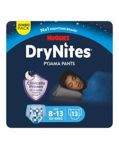 Huggies DryNites Pyjama Pants, 8-15 years, Bed Wetting Diaper, Boys, 27-57 kg, Jumbo Pack, 13 Pants