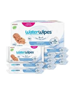 WaterWipes Sensitive+ Newborn & Baby Wipes, 540 Count (9 Packs), 3-In-1 Cleans, Cares, Protects, 99.9% Water, Unscented