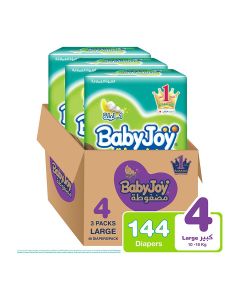 Baby Diapers, Size 4, 10 - 18 Kg, 144 Count (48 x 3) - Large, Cotton Touch