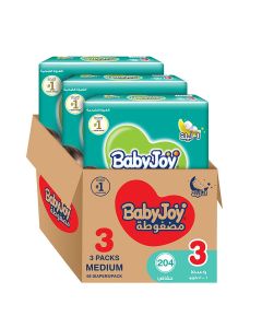 Compressed Diamond Pad Diaper, Size 3, Medium, 6-12 Kg, Mega Box, 204 Diapers