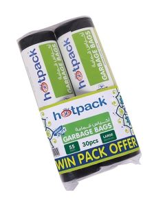 Hotpack Garbage Bag Roll Twin Pack, Large 55 Gallon X 15 Pcs, 80 X 110cm Black 80x110cm