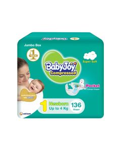 2X Compressed Diamond Pad Diaper, Size 1, Newborn, 0-4 Kg, Jumbo Box, 136 Diapers