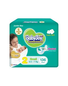 2X Compressed Diamond Pad Diaper, Size 2, Small, 3.5-7 Kg, Jumbo Box, 136 Diapers