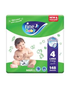 Diapers Size 4 (7-14Kg) Large, 148 Count With The New Double Lock Leak Barriers