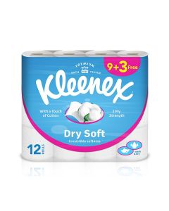 Dry Soft Toilet Tissue Paper, 2 PLY, 12 Rolls x 200 Sheets, Embossed Bathroom Tissue with a Touch Of Cotton 200 Sheets