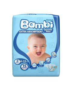 Baby Diapers, Size 3, 6 - 11 Kg, 15 Count - Medium, Regular Pack, Now Thinner And More Absorbent