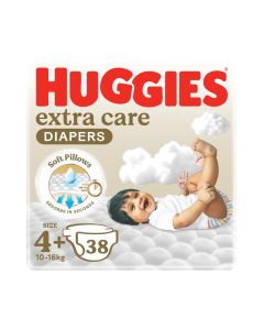 Huggies Extra Care Baby Diapers, Size 4+ (10-16 kg), Value Pack, 38 Diapers