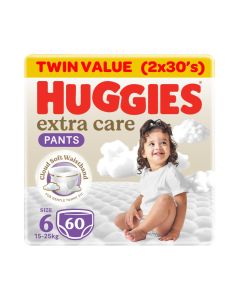 Huggies Extra Care Baby Culottes, Size 6 (15-25 kg), Mega Packs, 60 Diaper Pants