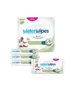 WaterWipes Sensitive+ Baby & Toddler Wipes, 240 Count (4 Packs), 3-In-1 Cleans, Cares, Protects, 99.9% Water, Textured Clean, Unscented