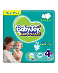 Compressed Diamond Pad Diaper, Size 4+, Large Plus, 12-21 Kg, Mega Pack, 56 Diapers