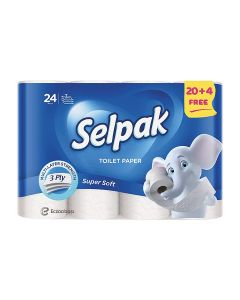 Super Soft Embossed Toilet Paper , Pack of 20 Rolls + 4 Free