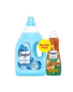 Comfort Spring Dew Dilute Fabric Softner 4L + Concentrate Lily Musk & Caramel 650ml Combo 4L+650ml