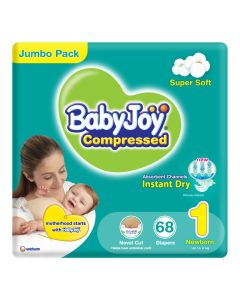 2X Compressed Diamond Pad Diaper, Size 1, Newborn, 0-4 Kg, Jumbo Pack, 68 Diapers