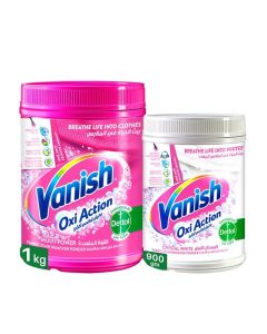 Vanish Oxi Action Fabric Stain Remover Powder 1kg for Coloured & White Clothes + 900g for Whites Multicolour 900g+1kg