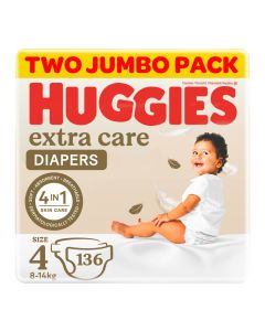 Huggies Extra Care Baby Diapers, Size 4 (8-14 kg), Twin Jumbo Pack, 136 Diapers