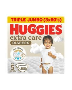 Huggies Extra Care Baby Diapers, Size 5 (12-22 kg), Super Mega Pack, 180 Diapers