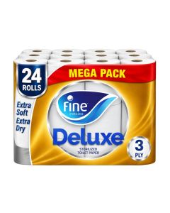 Deluxe Toilet Paper 3 Ply, 24 Rolls x 140 Sheets, White
