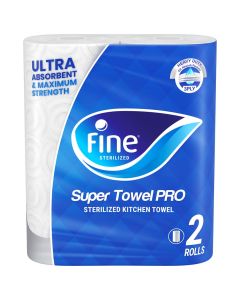 Towel Pro, Highly Absorbent, Sterilized And Half Perforated Kitchen Paper Towel, 3 Ply 60 Sheets Pack Of 2 White