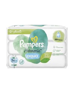 Baby Wipes Multipack, Harmonie Aqua, 144 Wet Wipes (48 x 3), Pure Protection For Delicate Skin With 99% Water, Plastic Free