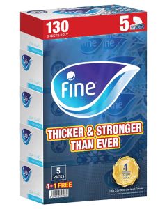 Facial Tissue 130 Sheets 2 Ply Pack of 5 multicolour