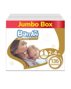 Premium Care Size 1 Newborn 2-4 kg Jumbo Box - 136 Count