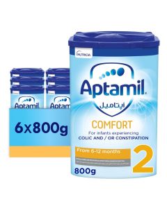 Comfort 2 Follow-On Formula Milk From 6-12 Months, Dietary Management of Colic & Constipation, Easy To Use Pack, Plain Pack of 6