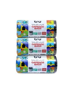 Pack of 3 - Garbage Bags Compact Roll Black, 30 Gallon, Medium (Kitchen Bin), 60x90cm - 20 Bags x 3 black