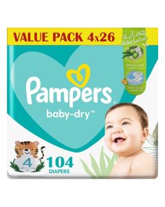 Baby Dry Taped Diapers, Size 4, 9-18 kg, Baby Lotion with Olive Oil, 104 Diapers