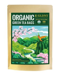 GLDNT Organic Green Tea Bags Natural Pure Organic Green Tea Super Antioxidant Caffeinated 100 Count