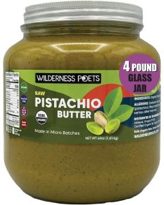 Wilderness Poets Organic Raw Pistachio Butter - 64 Ounces (4 Pounds) in Glass Jar - Ideal for Desserts