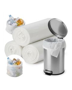 1 Pc Roll 30-Piece Bin Liner Garbage Bags, XX-Small 5 Gallon White Flat Garbage Bags, 46 x 52 cm, Small Waste Bin Liners for Bathroom, Bedroom, Office & Kitchen