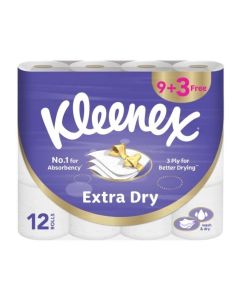 Kleenex Extra Dry Toilet Tissue Paper, 3 Ply, 12 Rolls x 140 Sheets