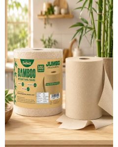 DAFFODIL Jumbo 2 Ply Bamboo Kitchen Towels - 300 Pulls, Pack of 1 Roll / 100% Pure Bamboo Pulp / Eco-Friendly / Super Absorbent / Food Safe / Strong & Soft Disposable Kitchen Tissue Roll