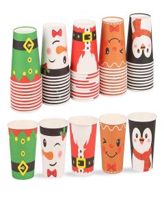 FOIMAS 50 PCS Christmas Paper Cups, 9 OZ Disposable Christmas Coffee Cups with Snowman Penguin Santa Claus Cup for Xmas Holiday Winter Party Supplies Hot and Cold Drinks Beverage