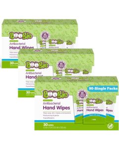 Antibacterial Hand Wipes by Boogie Alcohol Free Hypoallergenic and Moisturizing Aloe Hand Wipes for Kids and Adults Single Packs 30 Wipes Pack of 3