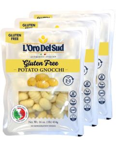 L'Oro Del Sud Gluten Free Potato Gnocchi - Pack of 3, Quick Cooking Italian Pasta, Vegan, Non-GMO