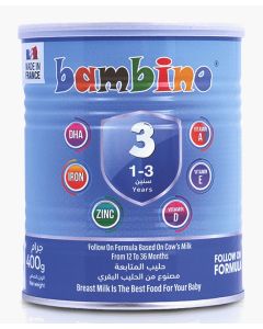 BAMBINO Stage 3 Growing Up Milk Formula 400g Tin / Toddler Milk for Children 1-3 Years / DHA, Vitamins & Minerals