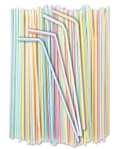 300PCS Tomnk Disposable Plastic Drinking Straws - Flexible Straws Disposable 8.3" Long, Colorful Plastic Striped Assorted Colors for Home Use Milk Juice Drinks