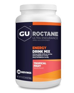 GU Energy Roctane Ultra Endurance Energy Drink Mix Vegan GlutenFree Kosher 35mg of Caffeine and DairyFree ntheGo Energy for Any Workout 344Pound Jar Tropical Fruit