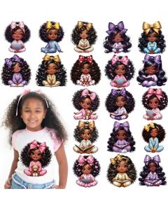 Dazoratix Black Girl Transfer Patches 20 Sheets Cute Pajama Girls Iron on Transfers Stickers Ready to Press Bow Decals for Women TShirts Clothing Bag Hat Appliques DIY Crafts Clothes Decorations