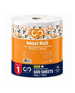 Kitchen Roll Tissue Paper Towel 500g Maxi Roll Contains 1 Packs 600 Diamond Embossed Sheets Higher Absorbency & Ultra Soft Tissue 600 sheets