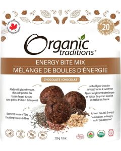 Energy Bite Mix 220g / Chocolate Flavor / High in Fiber, Gluten-Free, No-Bake, Plant-Based, USDA Organic, 7.8oz