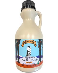 BARRED WOODS Pure Vermont Organic Maple Syrup - One Pint Jug (16 oz) - Grade A Dark Robust (Former Grade B)