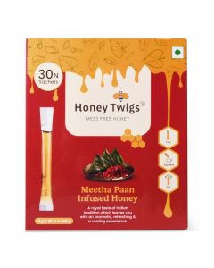 Honey Twigs Meetha Paan Infused Honey / 100% Natural & Pure Honey, 240gms (30x8g Single Sachets) /Traceable Source / Zero Added Sugar / Natural Paan Extract