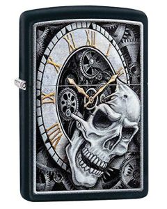 Zippo Skull Clock Design Black Matte Pocket Lighter One Size 29854