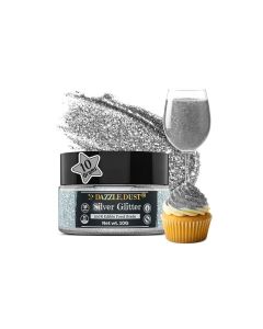Dazzle Dust Edible Glitter Sprinkles for Cake Decorating Drinks Cookie Icing Dessert Decorations Sparkly Luster FoodGrade Vegan Gluten Free Kosher Bulk 10g Silver